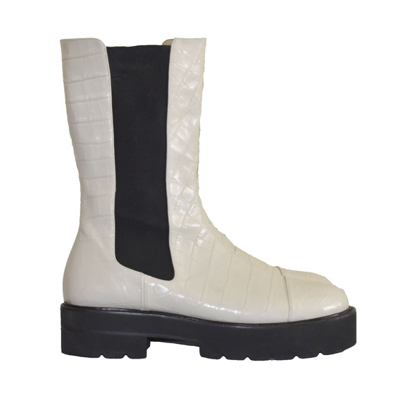 C0 STUART WEITZMAN Presley Oat White Leather Ultralift Platform Boots Size 11.5 - Picture 2 of 12